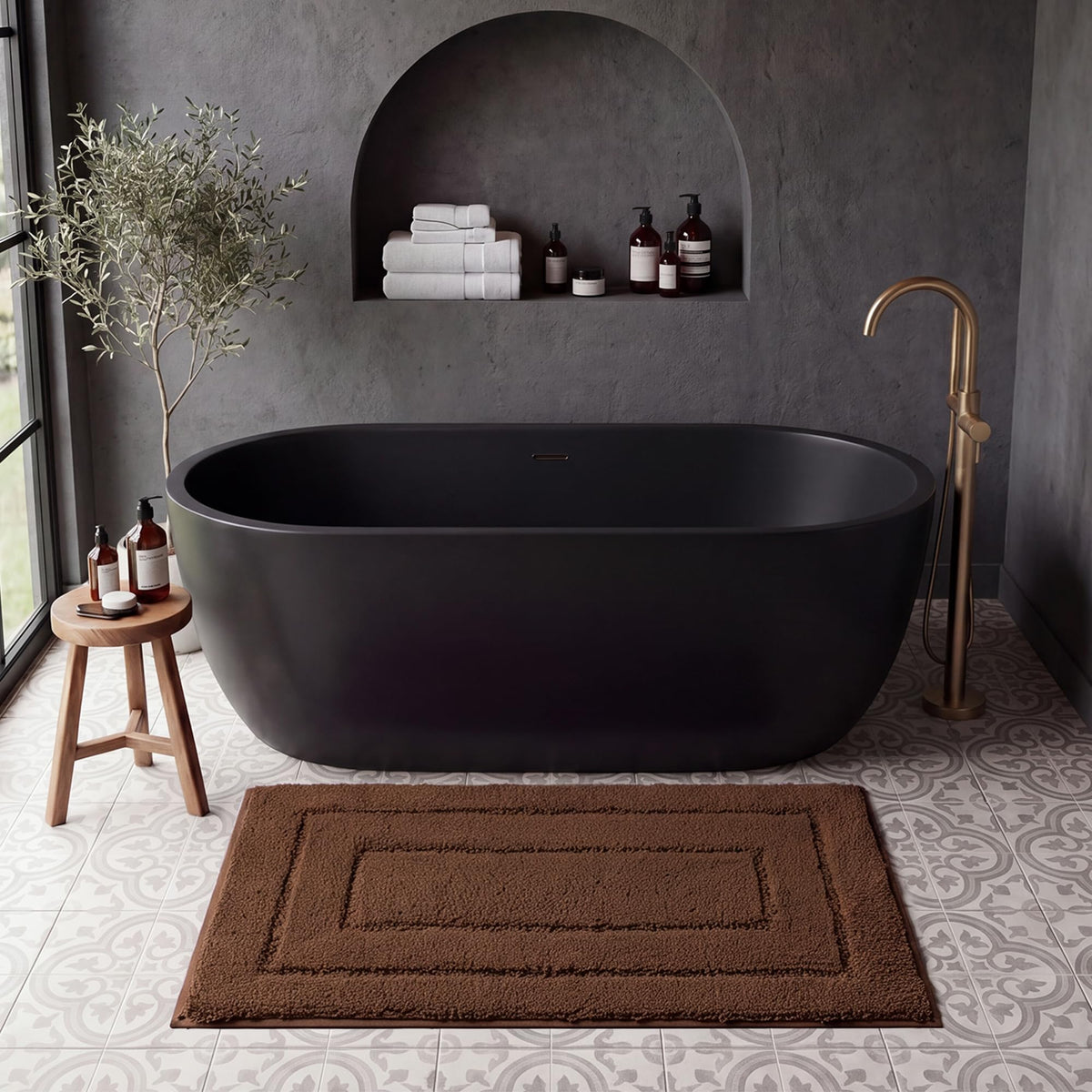 GRANNY SAYS Blue Bathroom Rug 16" x 24", Non-Slip Microfiber Bath Mat