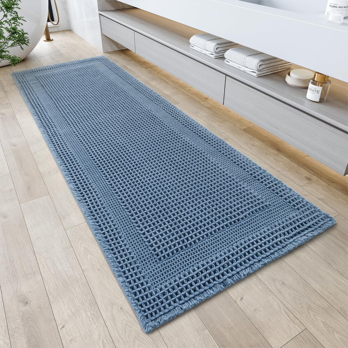 AMOAMI Waffle Bath Mat, Absorbent Bathroom Rugs Non Slip 17''x24'' Beige
