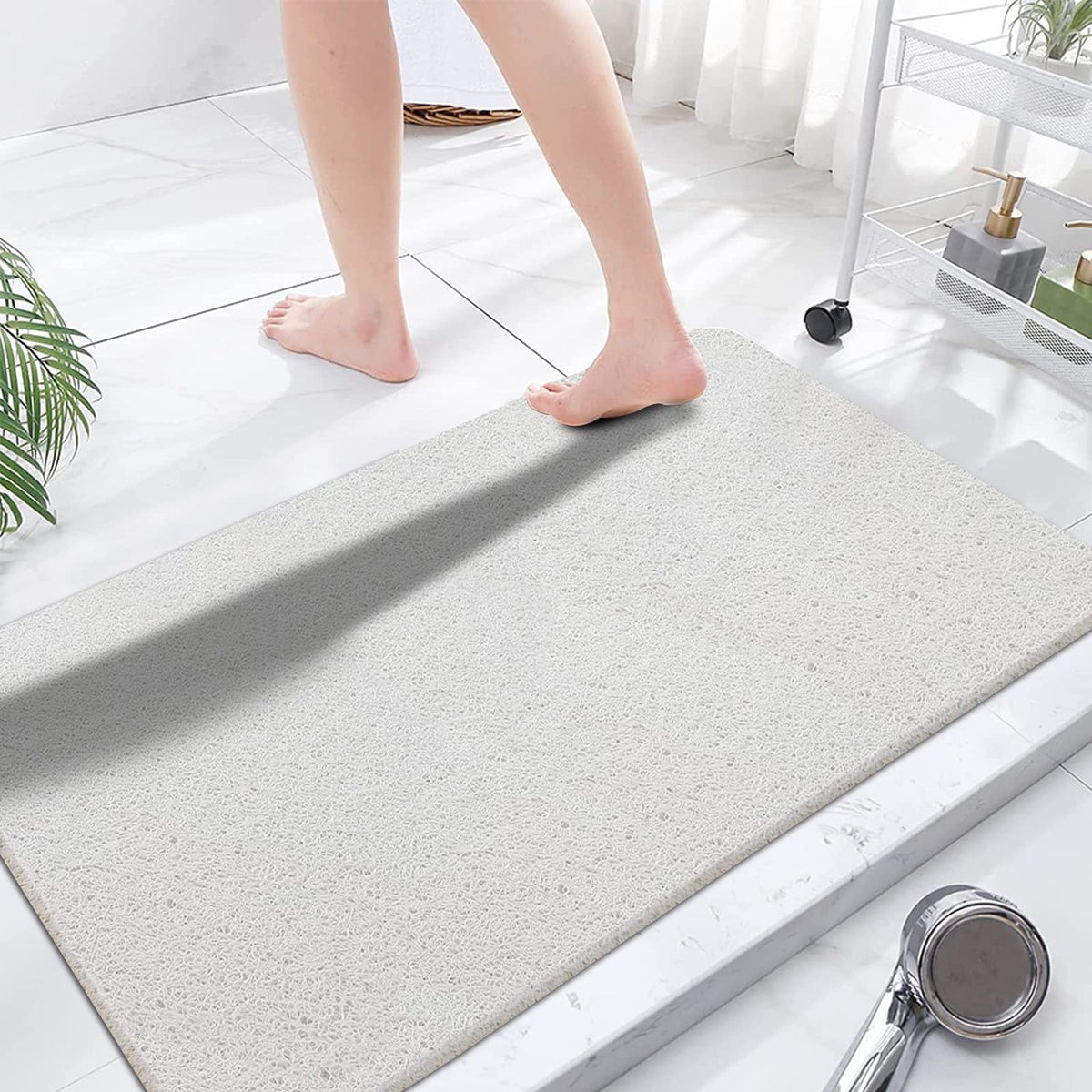 godehone Shower Mats Non Slip Without Suction Cups, PVC Loofah Bathroom Mats, Loofah Mats for Shower and Bathroom, Quick Drying, 15.7× 36 Inch, Beige