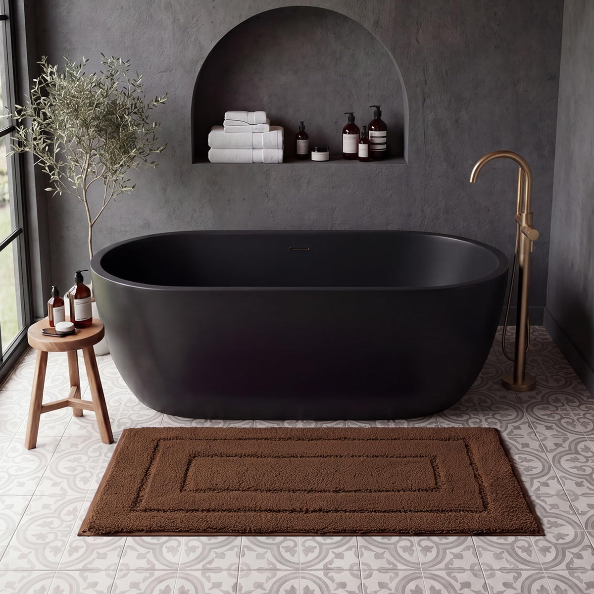 GRANNY SAYS Blue Bathroom Rug 16" x 24", Non-Slip Microfiber Bath Mat