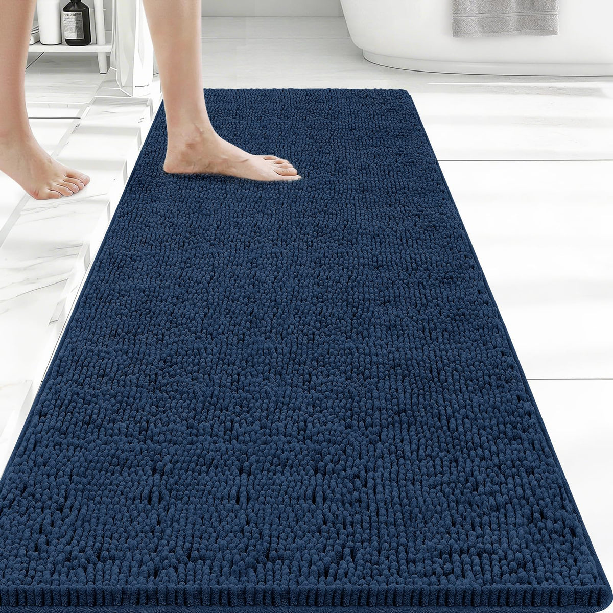Bcoimo Small Bath Rug Mat,Chenille Extra Soft Navy Bathroom Mats for Floor