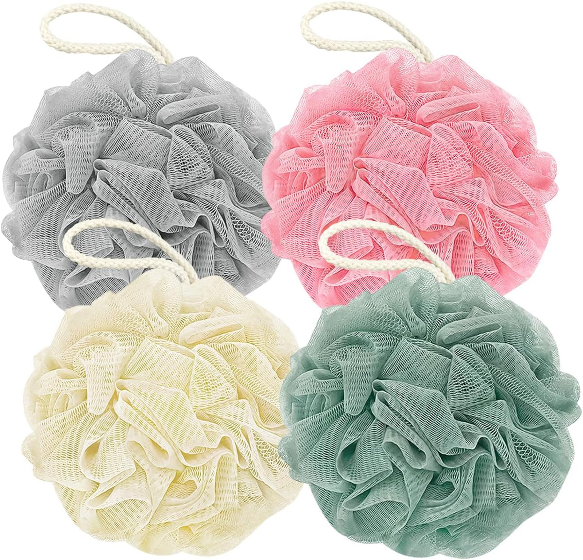 Rnoafmu Shower Loofah Bath Sponge, 60G Exfoliating Body Scrubber 4 Pack