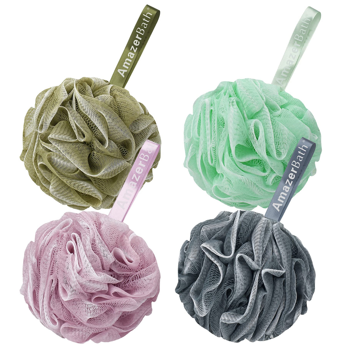 AmazerBath Loofah Sponge 75g/Piece, Exfoliating Bath Sponge Body Scrubber - Loofa Set of 4 Flower Color (Large, Green-Purple)