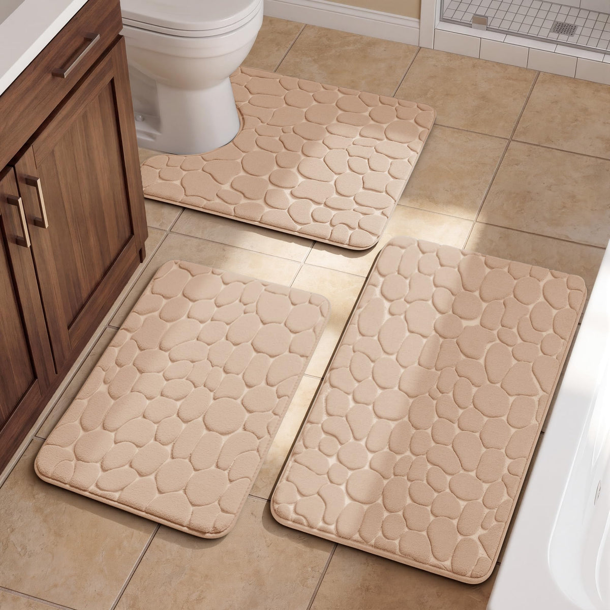 YIHOUSE Bathroom Mat Rug, Memory Foam Bath Mat, Non-Slip Bathroom Floor Mats, Cobblestone Bath Mats Absorbent Bath Rugs Washable Quick Dry (17x24,Dark Gray)
