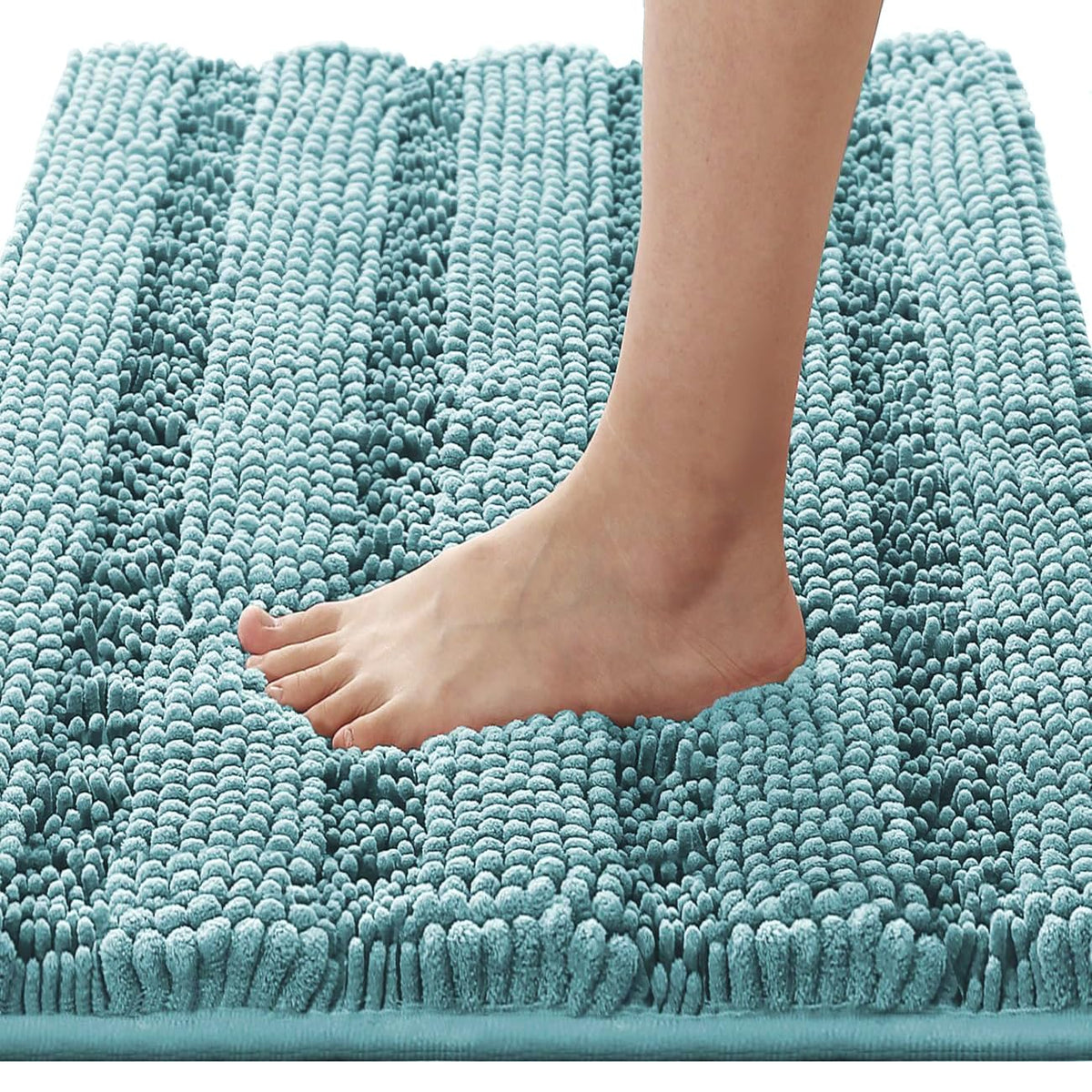 H.VERSAILTEX Grey Bathroom Rug Set Bath Mats, 2 Piece Bath Rugs Non Slip Thick Soft Chenille Striped Bath Rug Set, Bath Mats for Bathroom Sets (Grey, 20" x 32"/17" x 24")