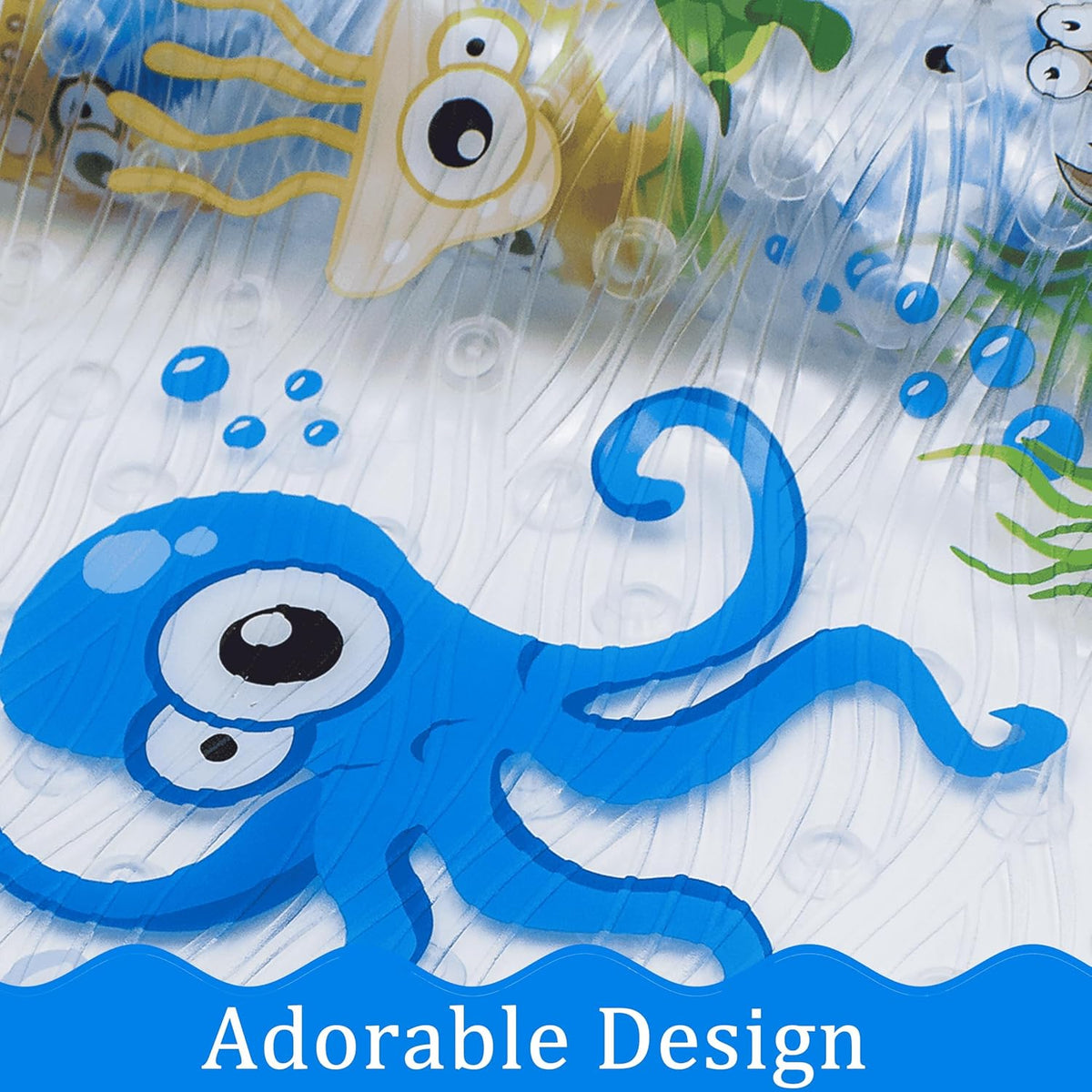 BEEHOMEE Kids Bath Mat for Tub, Non-Slip Toddler Bathtub Mat(Blue-Octopus)