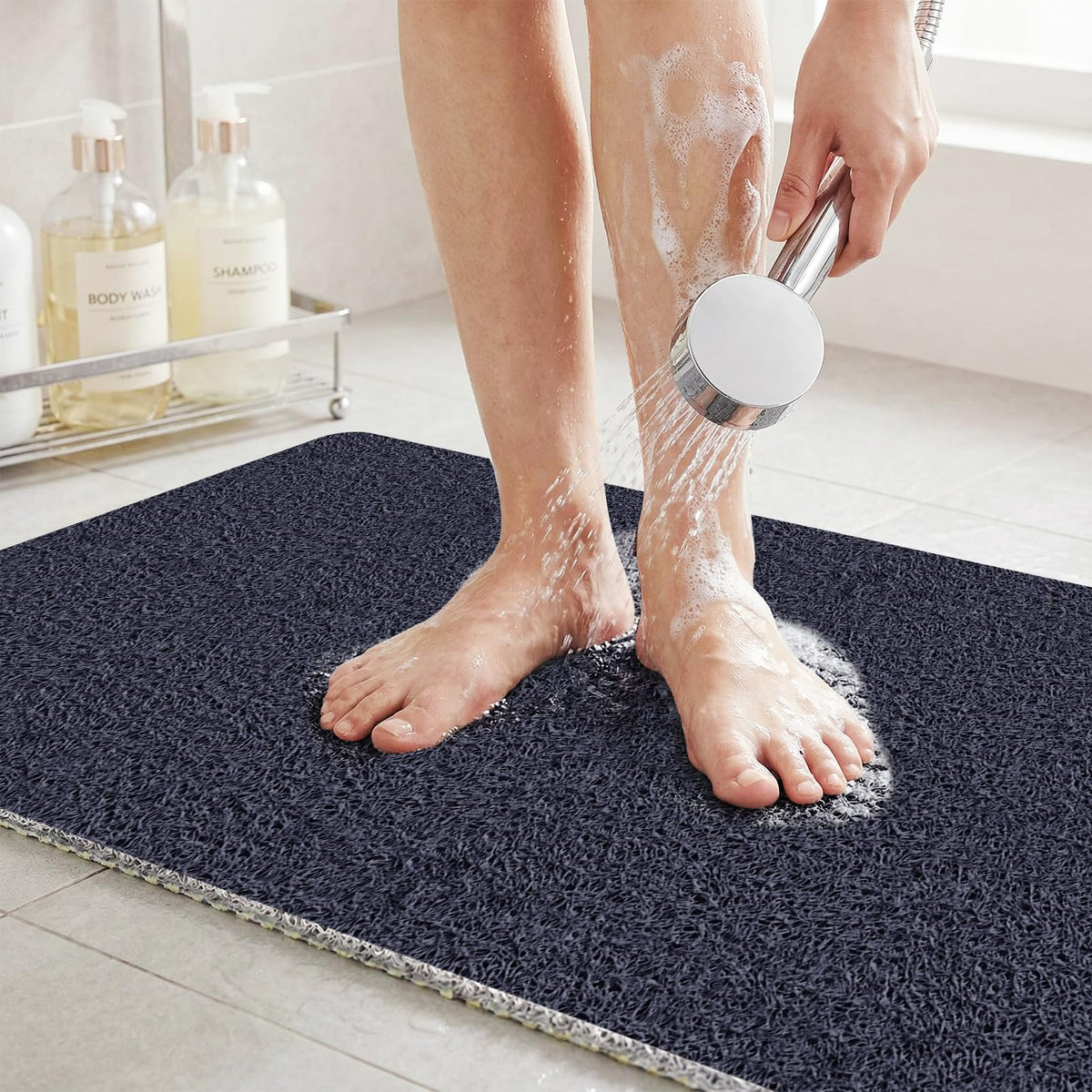 BLESWIN Loofah Mats for Shower 24"x16", PVC Bath Mat for Inside Shower, Bath Mat for Tub Non Slip, Checkered Shower Quick Dry Mats with Drain Hole, Colorful Checkered