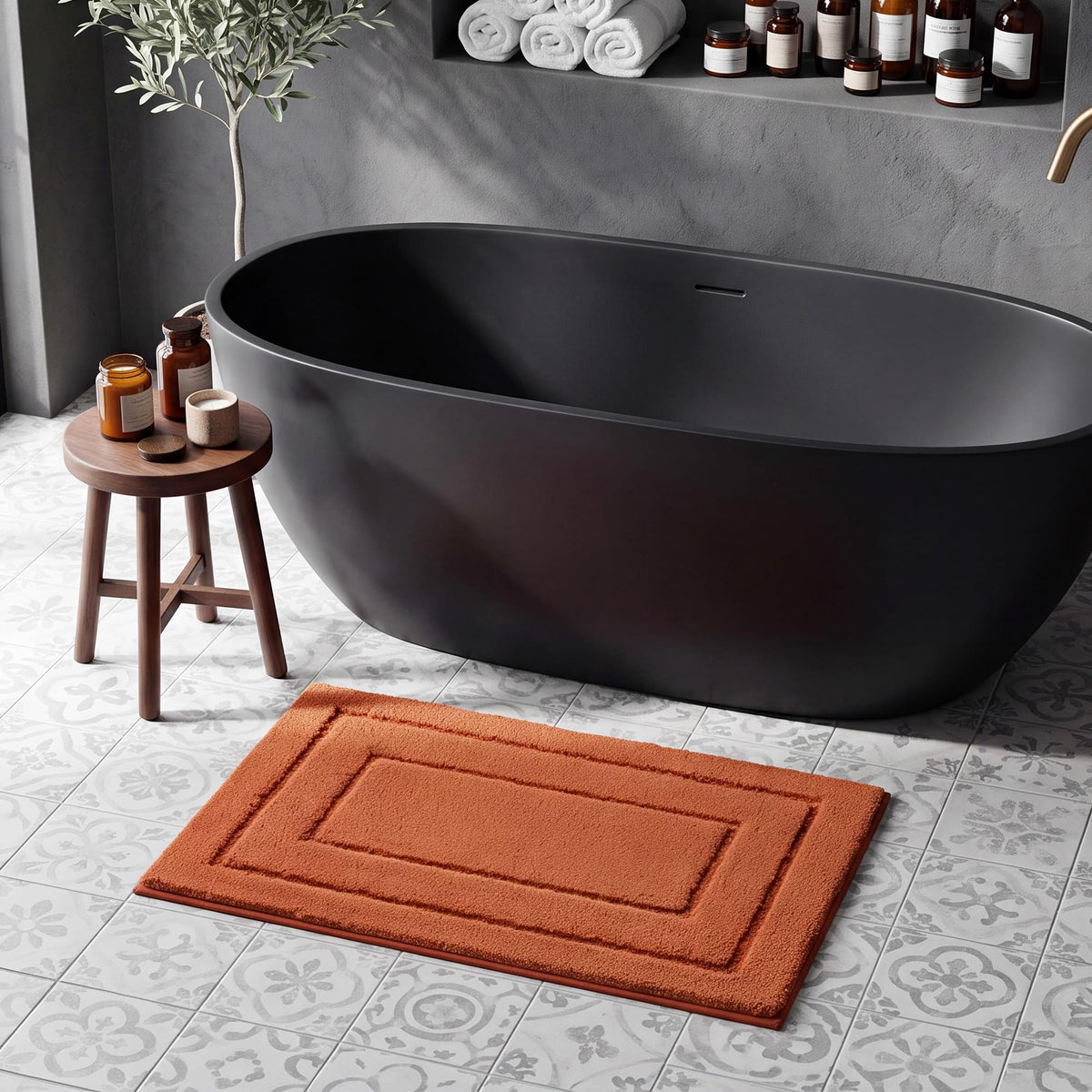 GRANNY SAYS Blue Bathroom Rug 16" x 24", Non-Slip Microfiber Bath Mat