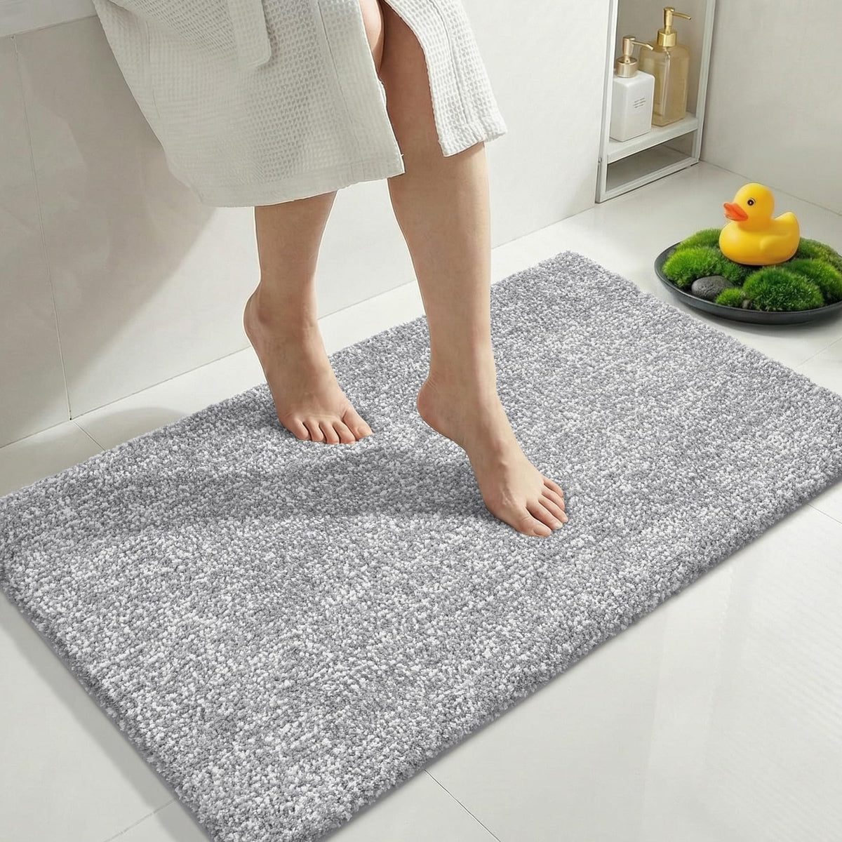 Yimobra Non Slip Machine Washable Bathroom Rug 24x17 Grey and White