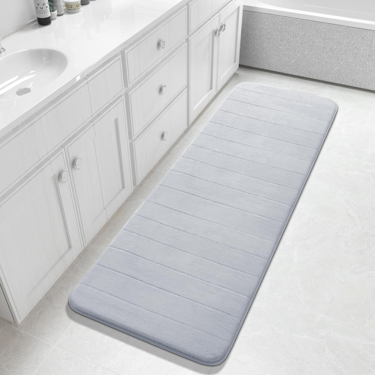 Yimobra Memory Foam Bath Mat, Super Soft Absorbent Bathroom Rug Non Slip 31.5x20 Inch, Quick Dry, Machine Washable Floor Carpet for Tub Shower, Home Decor Accessories, Beige