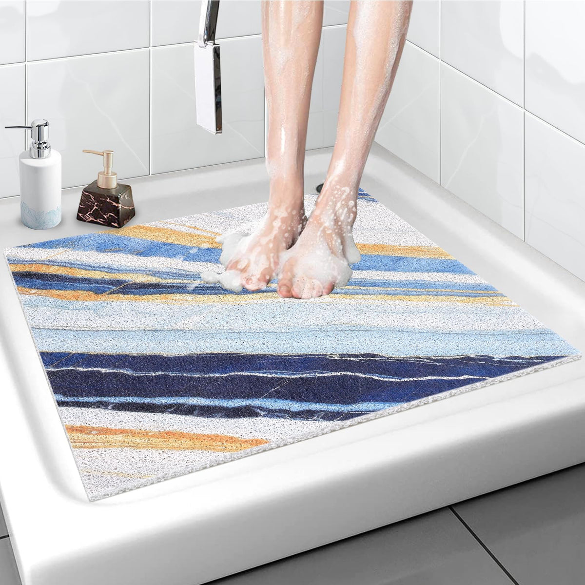 Shower Mat Non-Slip, Soft Comfort Bath Mat with Drainage Holes, PVC Loofah Massage Bathtub Mat for Shower, Tub, Bathroom, Wet Areas, Quick Drying