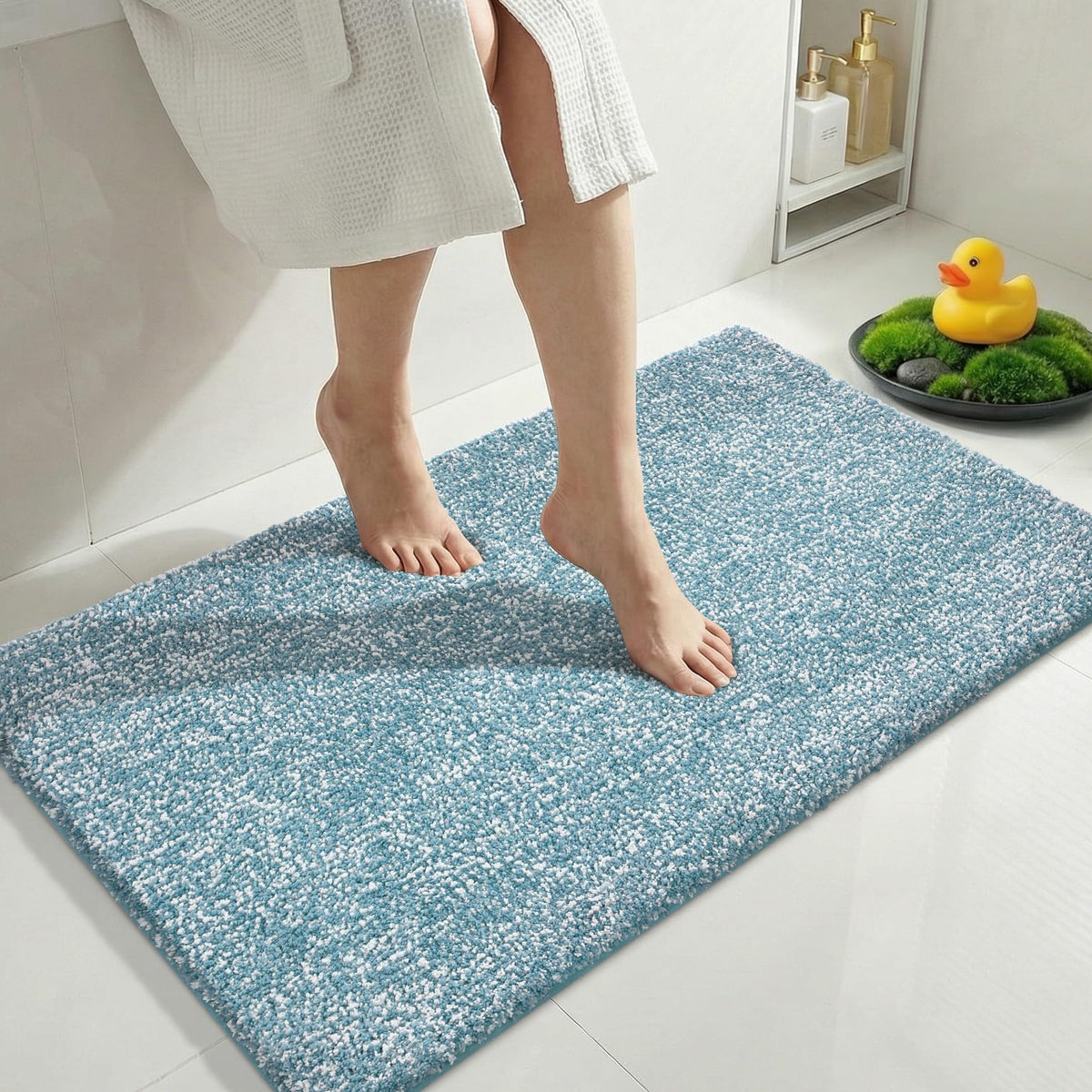 Yimobra Non Slip Machine Washable Bathroom Rug 24x17 Grey and White