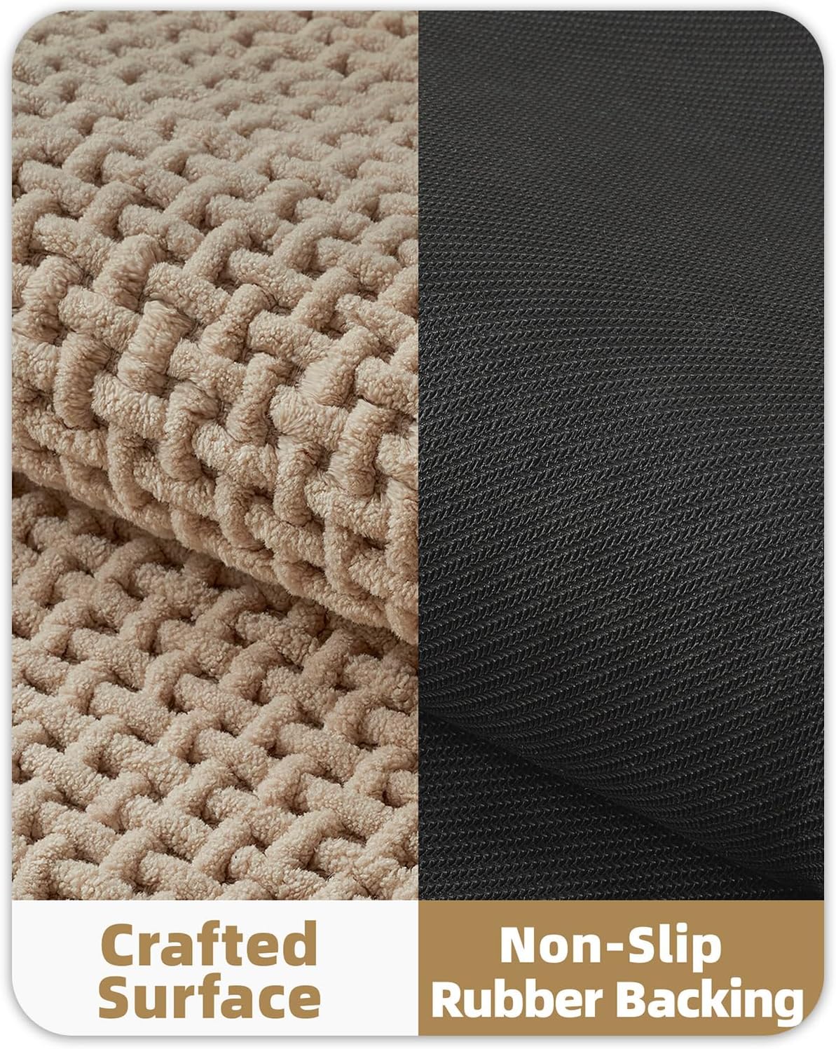 Color&Geometry Beige 30x17 Waffle Bath Mat, Rubber Non Slip Bathroom Rug