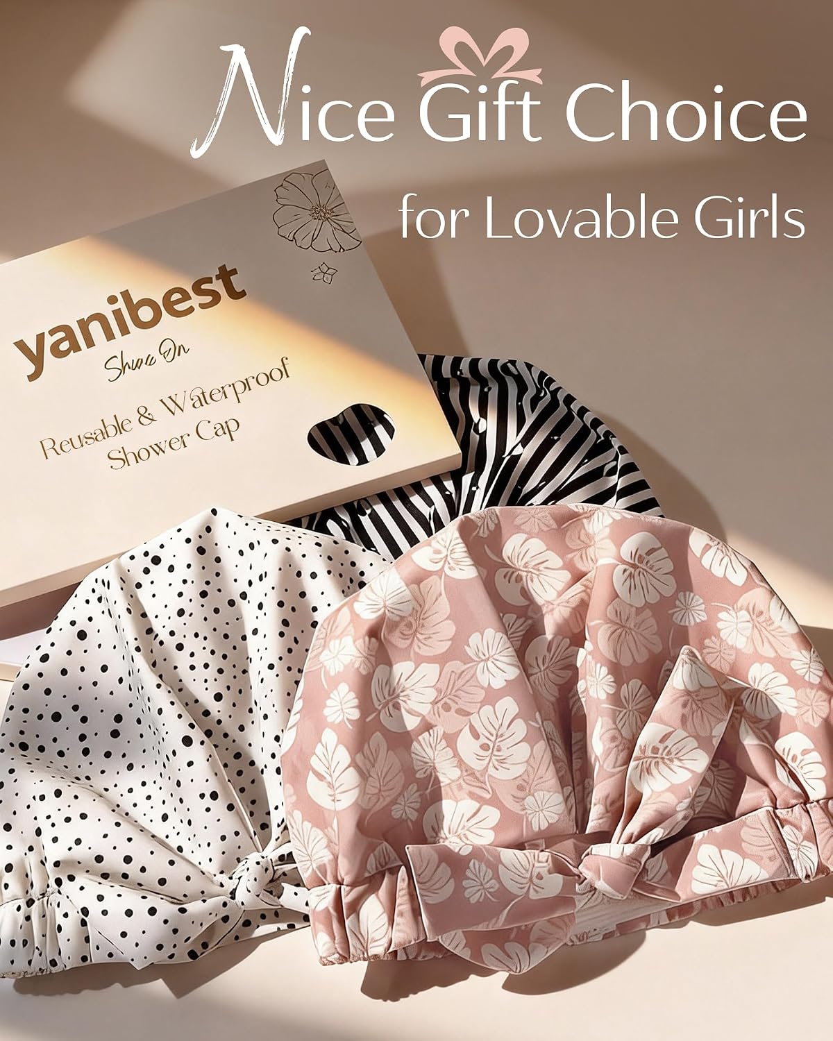 Yanibest Shower Cap for Women Reusable Waterproof, Adjustable Hair Cap