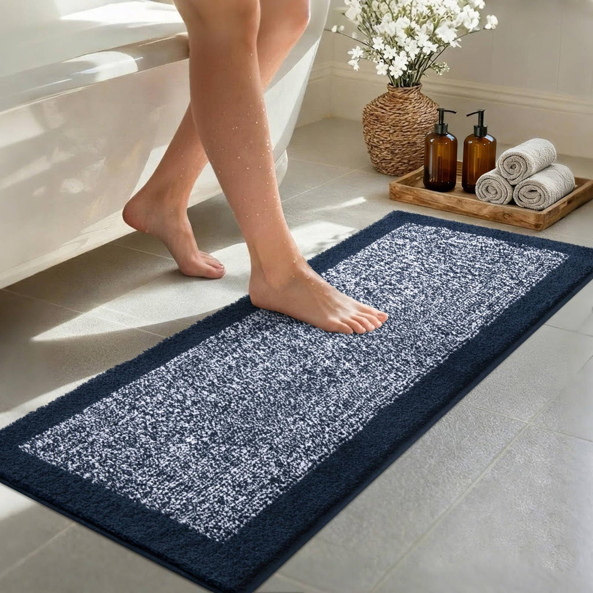 Long 2x4 Ft (48''x24'') Bathroom Rugs, Non Slip Washable Bath Mat Grey