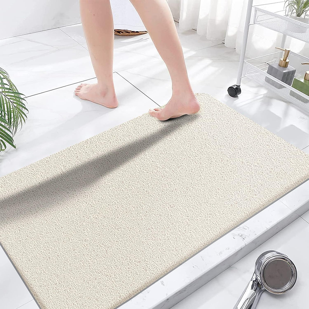 godehone Shower Mats Non Slip Without Suction Cups, PVC Loofah Bathroom Mats, Loofah Mats for Shower and Bathroom, Quick Drying, 15.7× 36 Inch, Beige