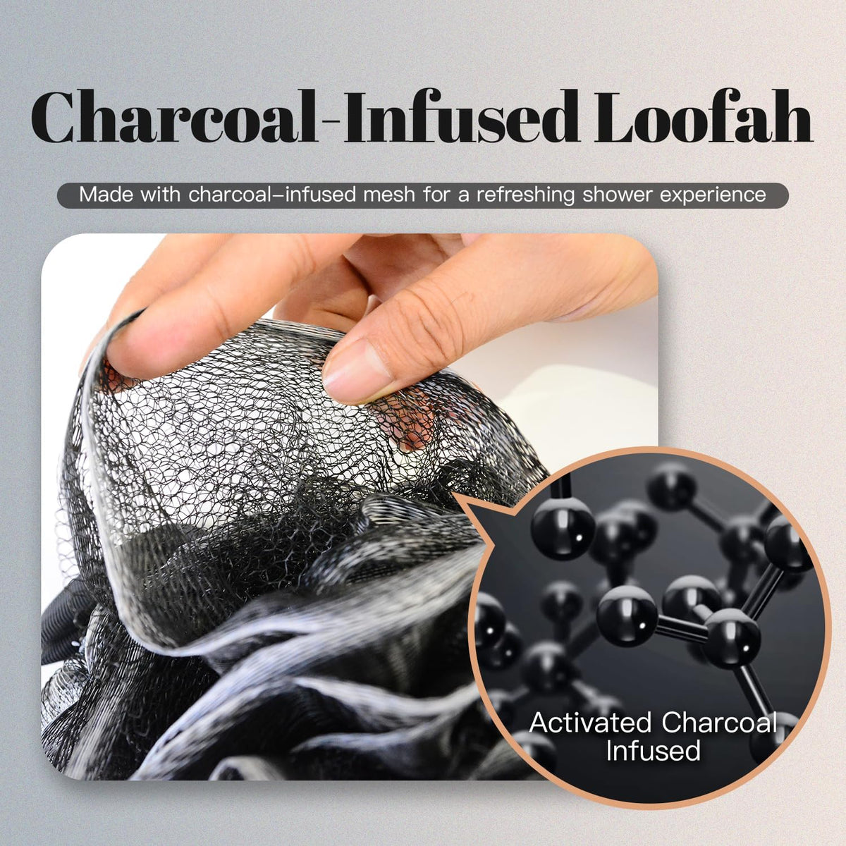 Charcoal 100g Loofah Sponge, Loofah with Hanging Loop 4 pcs, XXXL Mesh Black Bath Sponge Puff Set, Exfoliating & Soothing Shower Loofah for Men – Back & Body Bath Sponge