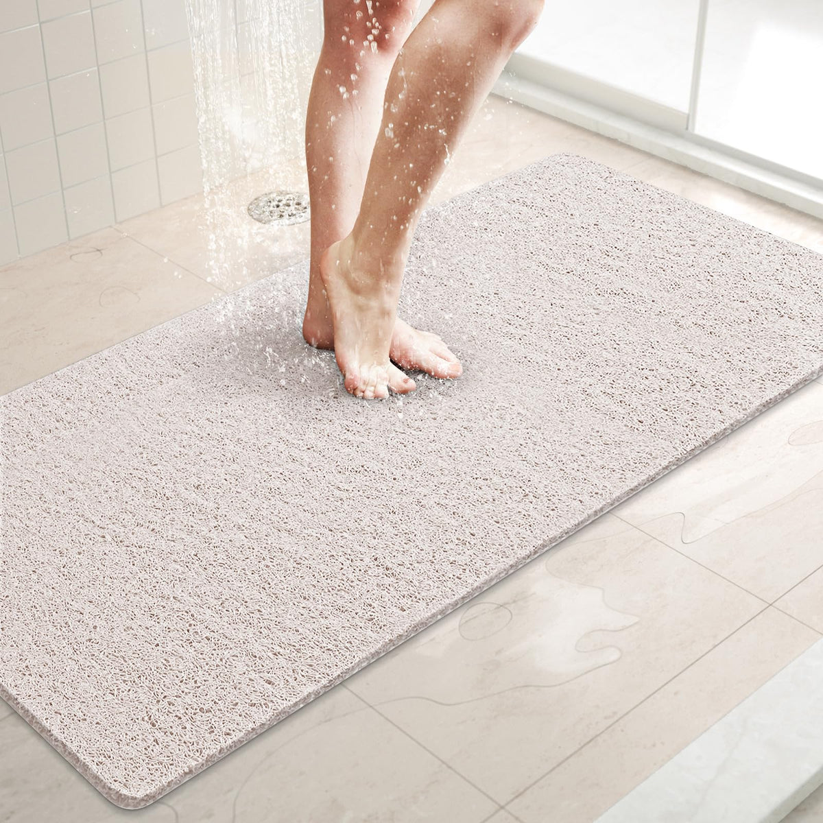 LuxStep Shower Mat Bathtub Mat,24x16 inch, Non-Slip Bath Mat with Drain, Quick Drying PVC Loofah Bathmat for Tub,Shower,Bathroom (Phthalate Free,Grey)