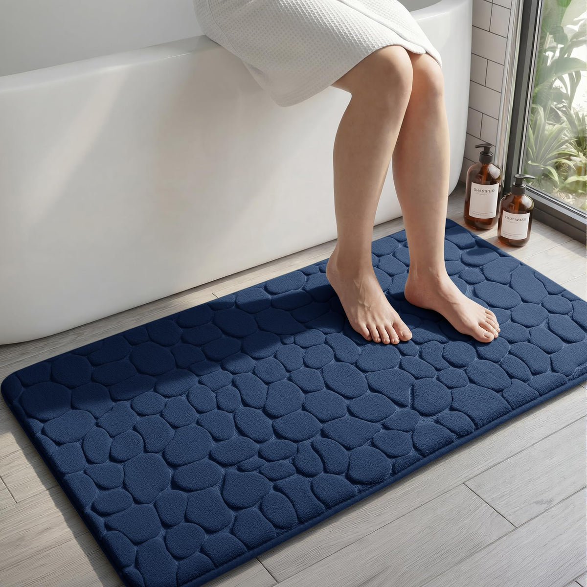 YIHOUSE Bathroom Mat Rug, Memory Foam Bath Mat, Non-Slip Bathroom Floor Mats, Cobblestone Bath Mats Absorbent Bath Rugs Washable Quick Dry (17x24,Dark Gray)