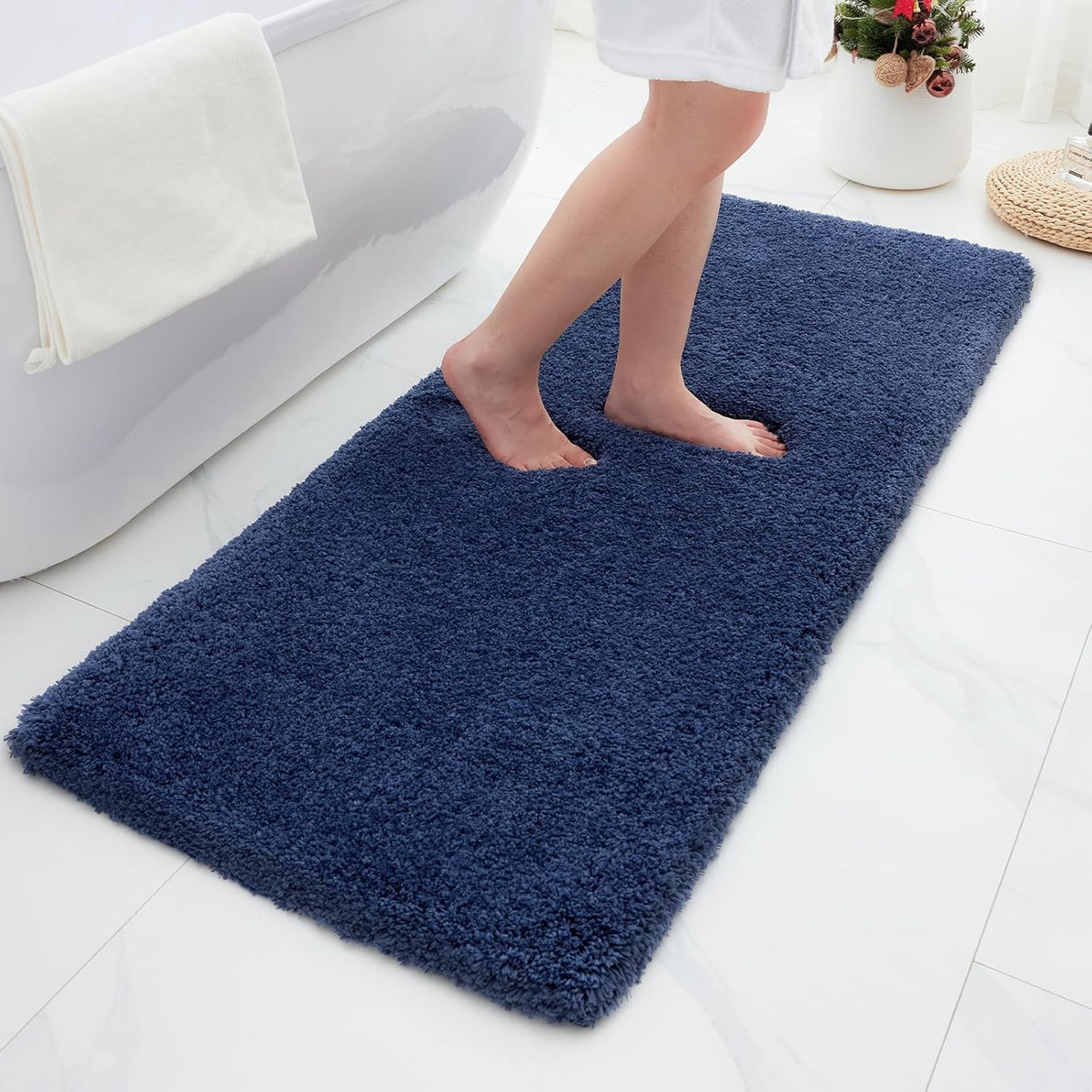 Microfiber Bathroom Rugs 24x17 Absorbent Soft Non Slip, Blue