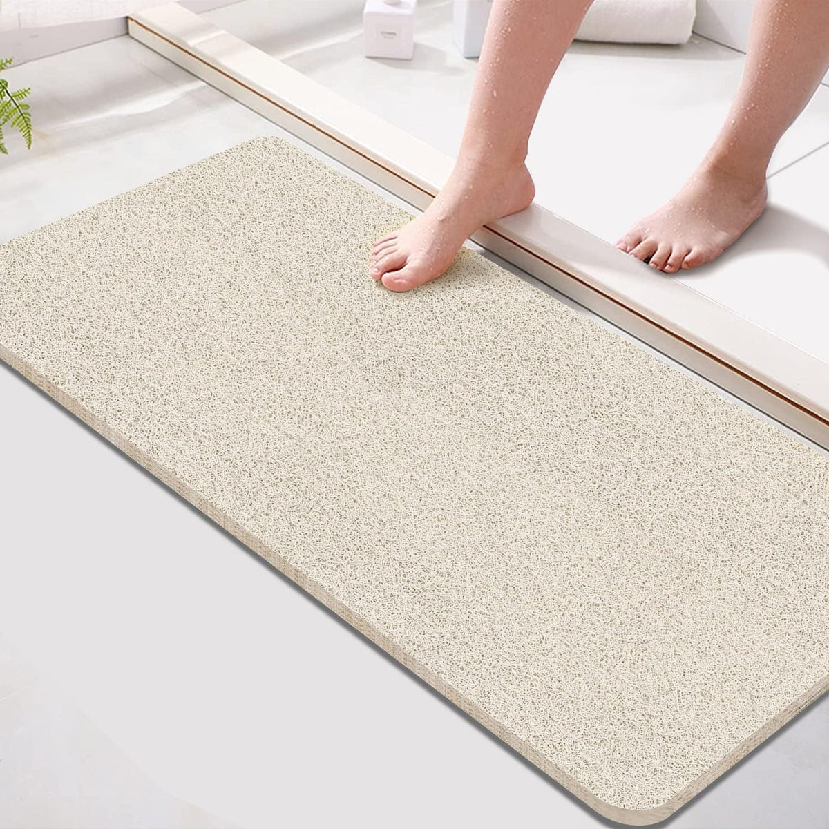 godehone Shower Mats Non Slip Without Suction Cups, PVC Loofah Bathroom Mats, Loofah Mats for Shower and Bathroom, Quick Drying, 15.7× 36 Inch, Beige