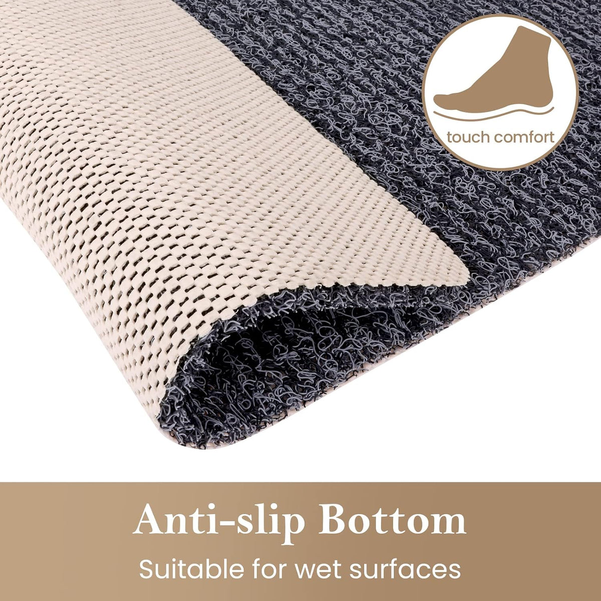 Shower Mat Bathtub Mat Non-Slip,24x16 inch, Soft Tub Mat with Drain,PVC Loofah Bath Mat (Phthalate Free) for Tub and Bathroom,Quick Drying,Black