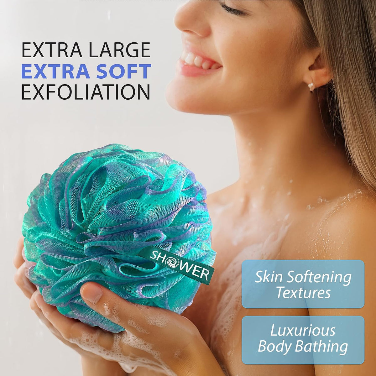 SHOWER BOUQUET Loofah-Bath-Sponge XL Swirl-Mix-Color 4-Pack Extra-Large 75g