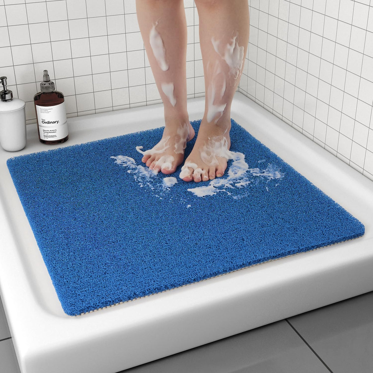 Non Slip Shower Mat, Comfortable Bath mat for Textured Surface,Quick Drying Easy Cleaning Shower Floor Mat for Wet Area,Without Suction Cups Grey 24 x 24