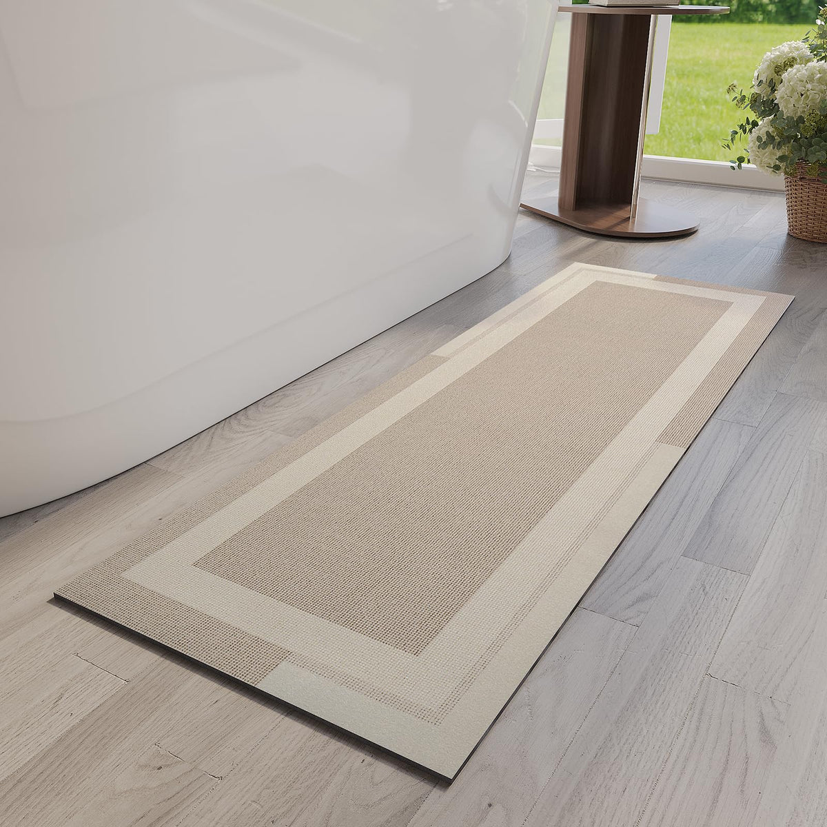 YDKGL Non Slip Bath Mat Thin Bathroom Rugs Fit Under Door Grey 16"x 24"