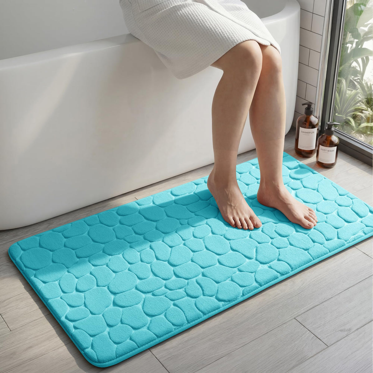 YIHOUSE Bathroom Mat Rug, Memory Foam Bath Mat, Non-Slip Bathroom Floor Mats, Cobblestone Bath Mats Absorbent Bath Rugs Washable Quick Dry (17x24,Dark Gray)