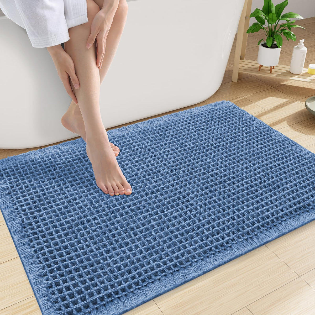 Smiry Waffle Bath Mat 24X16, Soft Absorbent Bathroom Rugs, Brown & Cream