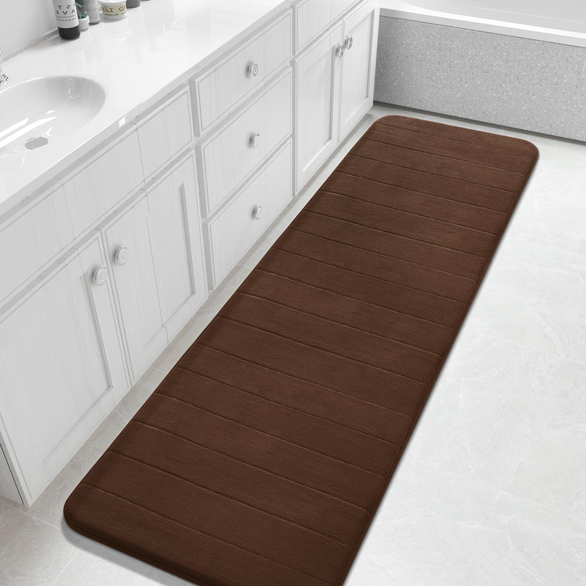 Yimobra Memory Foam Bath Mat, Super Soft Absorbent Bathroom Rug Non Slip 31.5x20 Inch, Quick Dry, Machine Washable Floor Carpet for Tub Shower, Home Decor Accessories, Beige