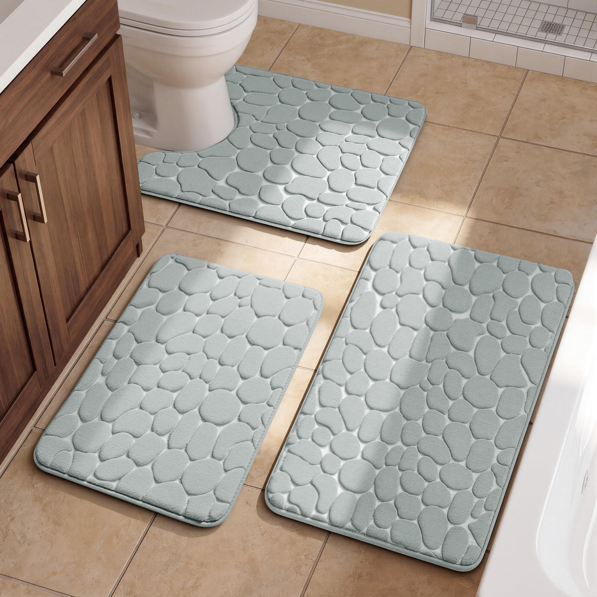 YIHOUSE Bathroom Mat Rug, Memory Foam Bath Mat, Non-Slip Bathroom Floor Mats, Cobblestone Bath Mats Absorbent Bath Rugs Washable Quick Dry (17x24,Dark Gray)
