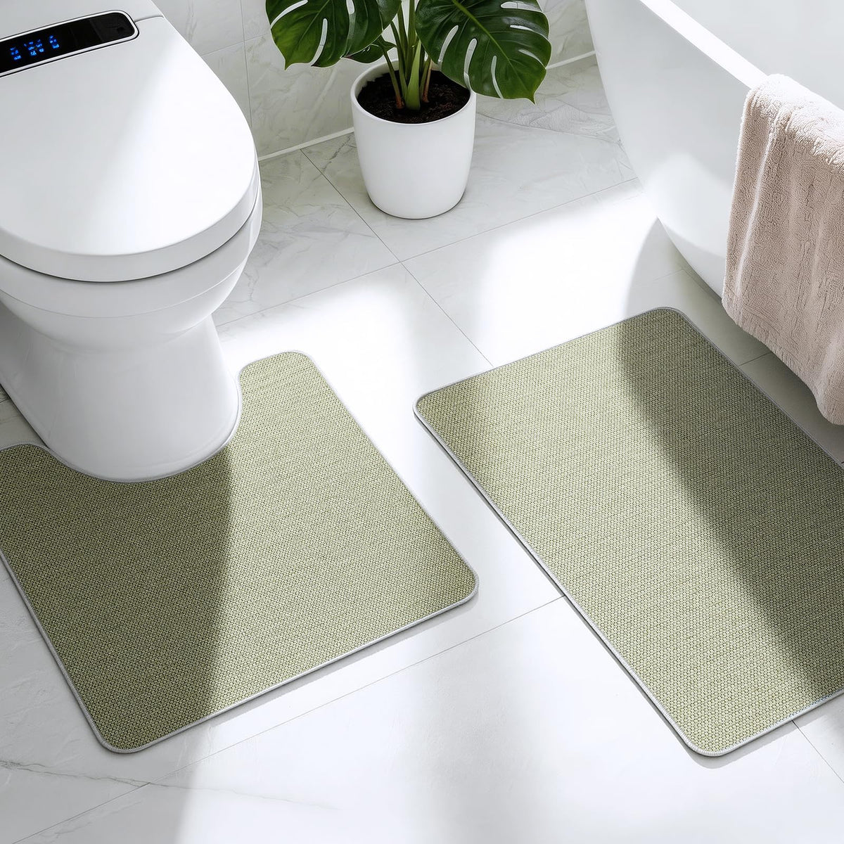 Bathroom Rugs Sets 2 Piece, Thin Bath Mat & U-Shaped Contour Toilet Rug Absorbent Quick Dry, Machine Washable, Non Slip Low Pile Bath Mats for Bathroom/Tub/Sink/Shower (27"x17" Plus 24"x20" U, Grey)
