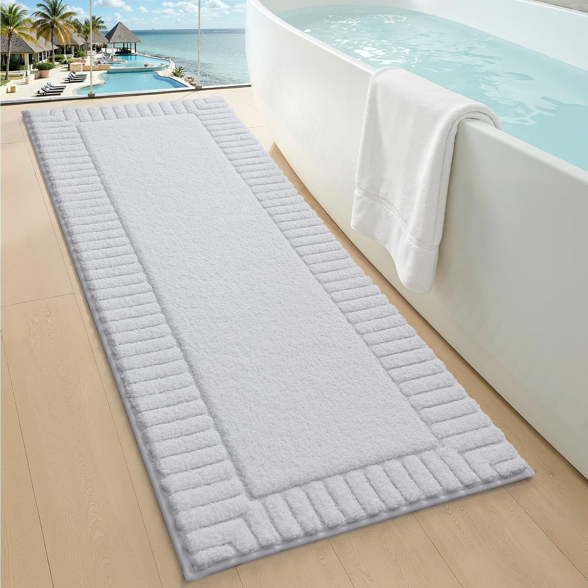 LUMI Soft Bathroom Rugs Absorbent, Non Slip Bath Mat 16x24, Beige