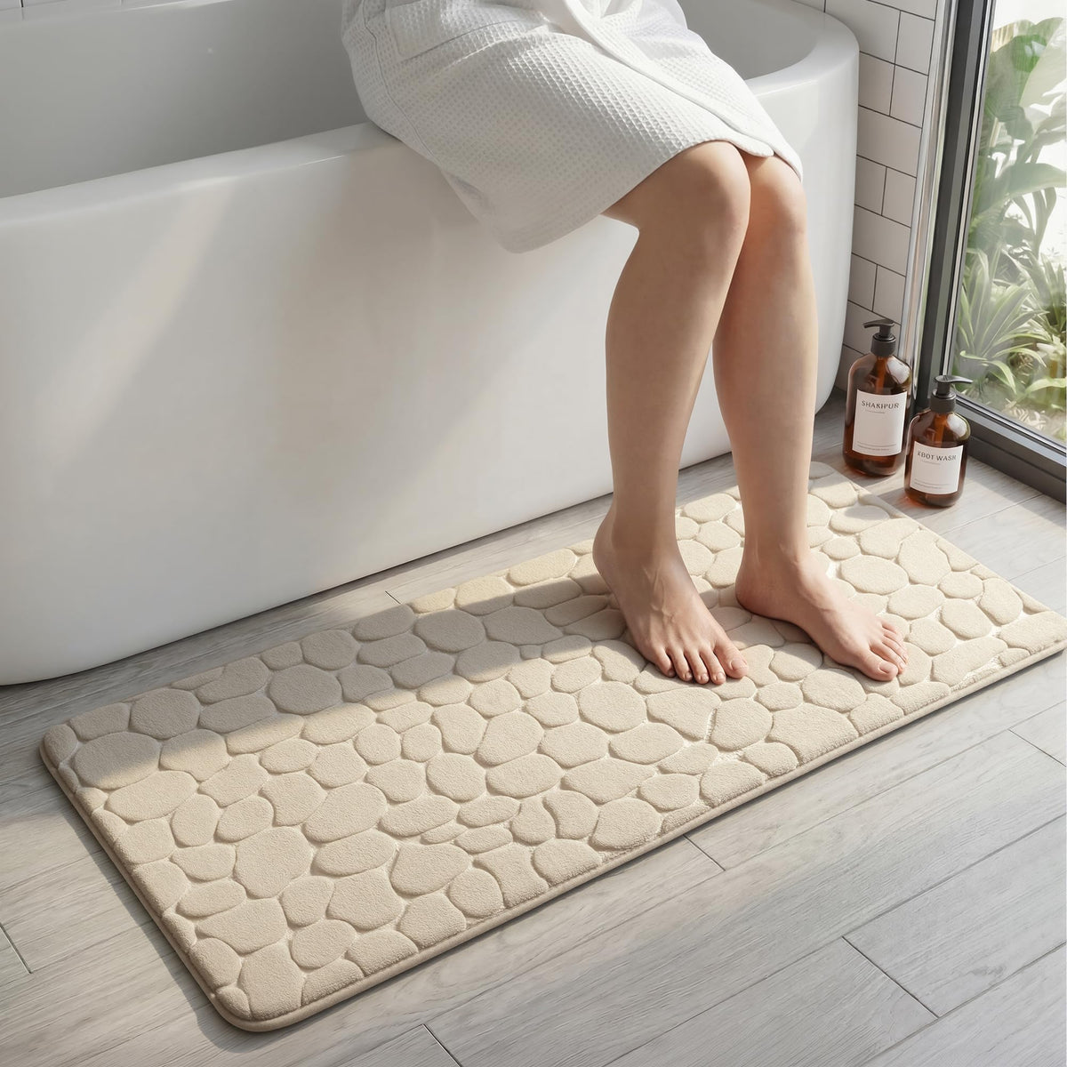 YIHOUSE Bathroom Mat Rug, Memory Foam Bath Mat, Non-Slip Bathroom Floor Mats, Cobblestone Bath Mats Absorbent Bath Rugs Washable Quick Dry (17x24,Dark Gray)