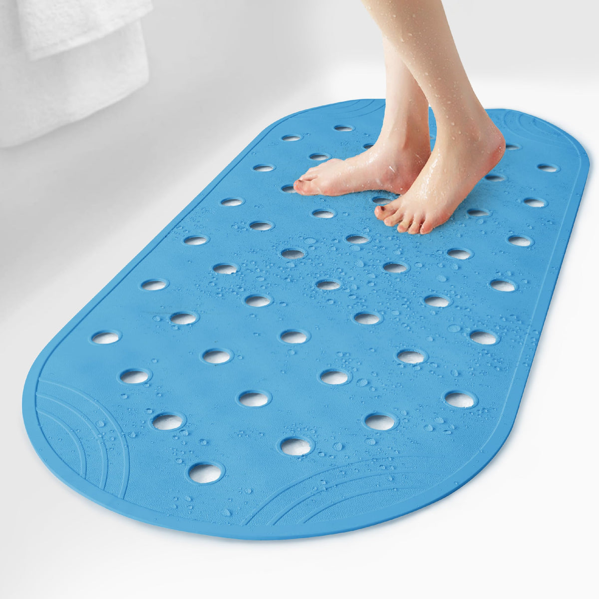 Rubber Bathtub Mat Shower Mat Non-Slip, 31x14 Inch, Bath Tub Floor Mat with Suction Cups and Drainage Holes, Grey