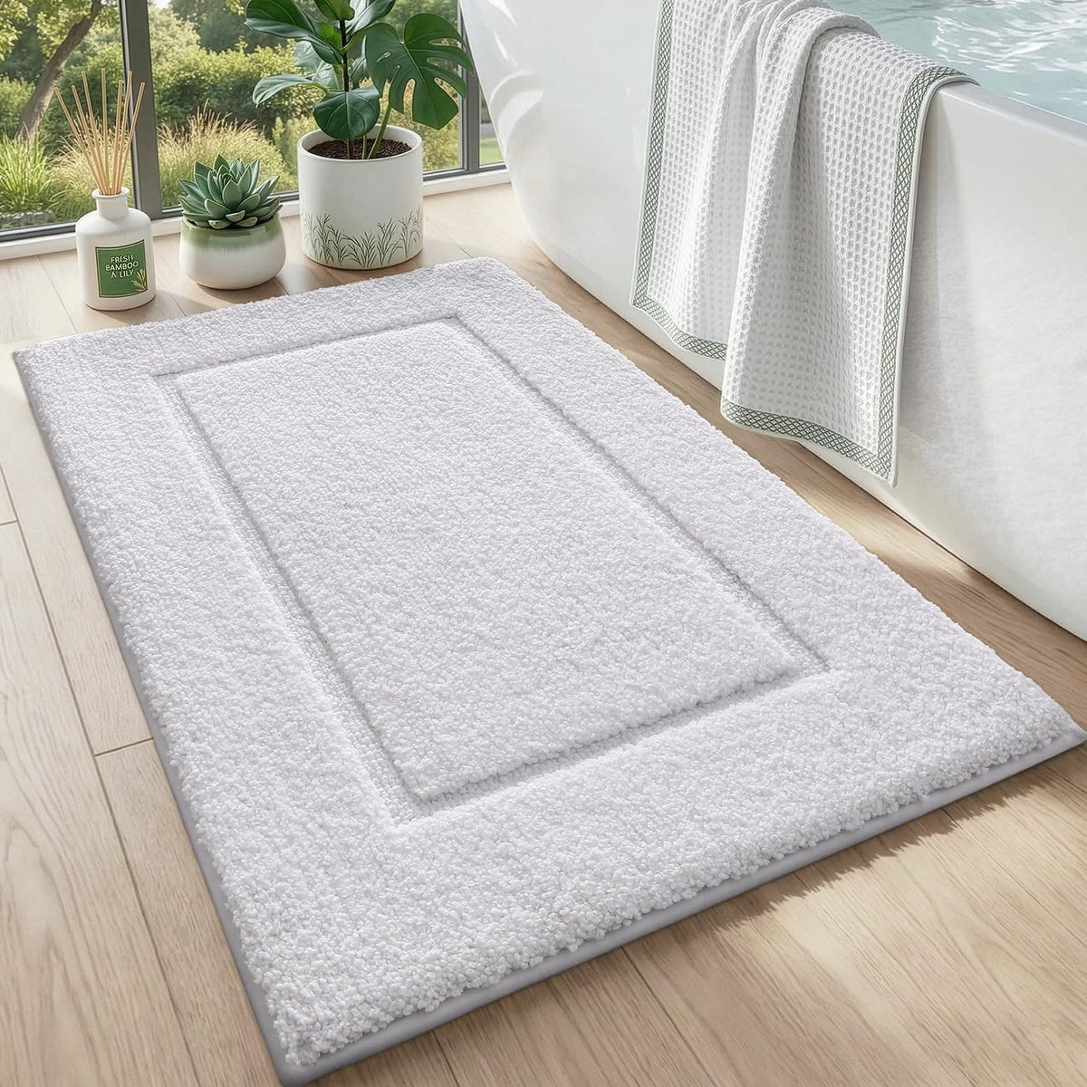DEXI Bath Mat 24x16, Soft Absorbent Bathroom Rugs Non Slip, White