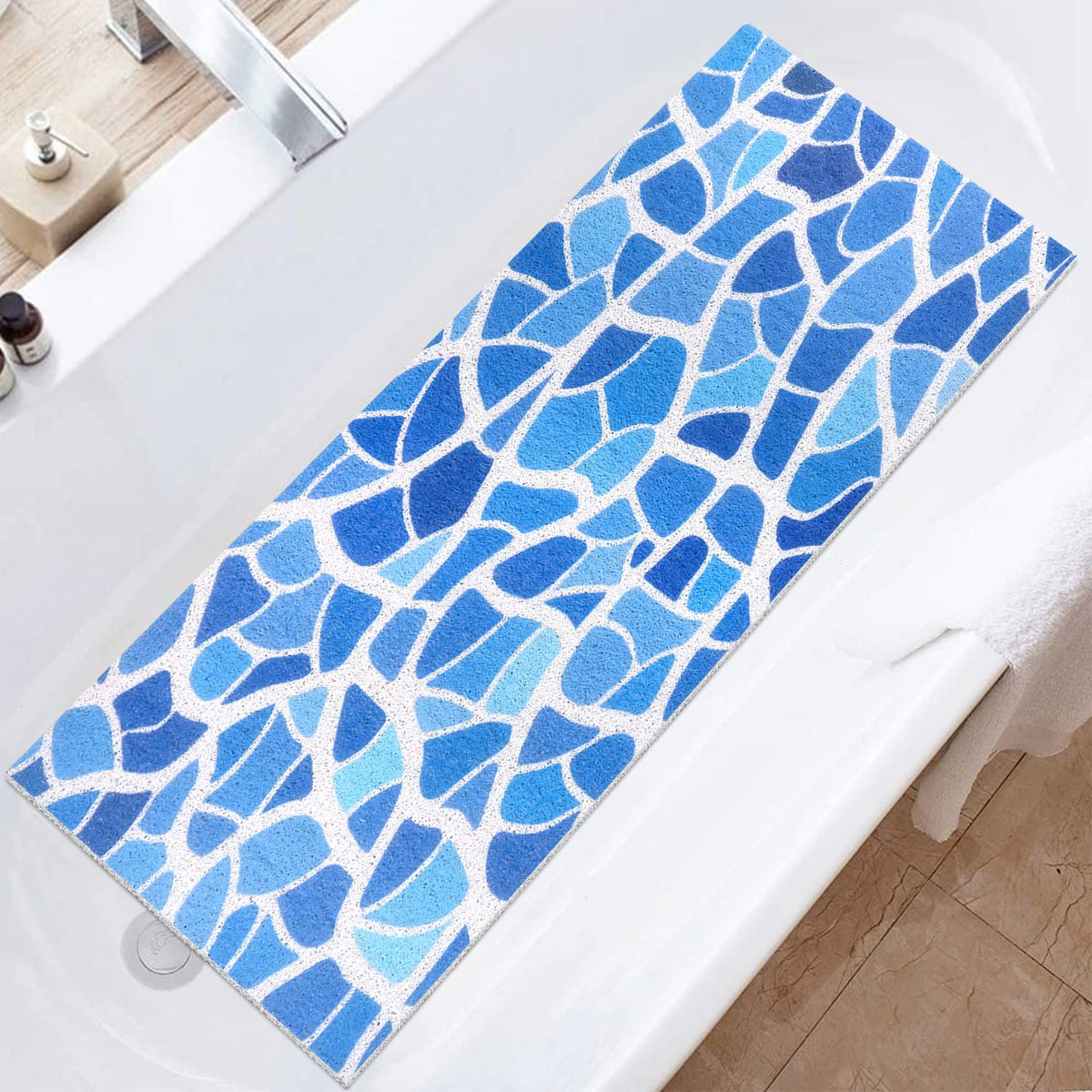 Shower Mat Non-Slip, Soft Comfort Bath Mat with Drainage Holes, PVC Loofah Massage Bathtub Mat for Shower, Tub, Bathroom, Wet Areas, Quick Drying