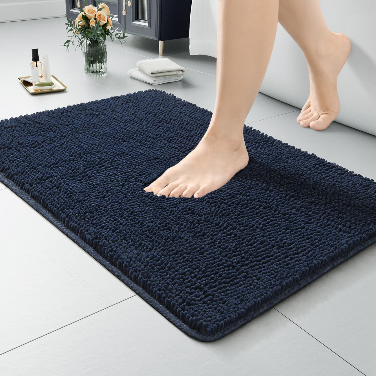 LOCHAS Luxury Bathroom Rug Shaggy Bath Mat 24 x 60 Inch, Gray