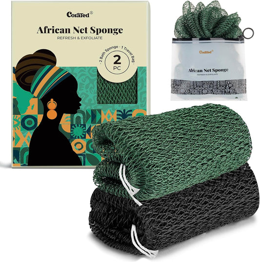 CORATED African Net Sponge Authentic, Shower Loofah Exfoliating Bath Sponge