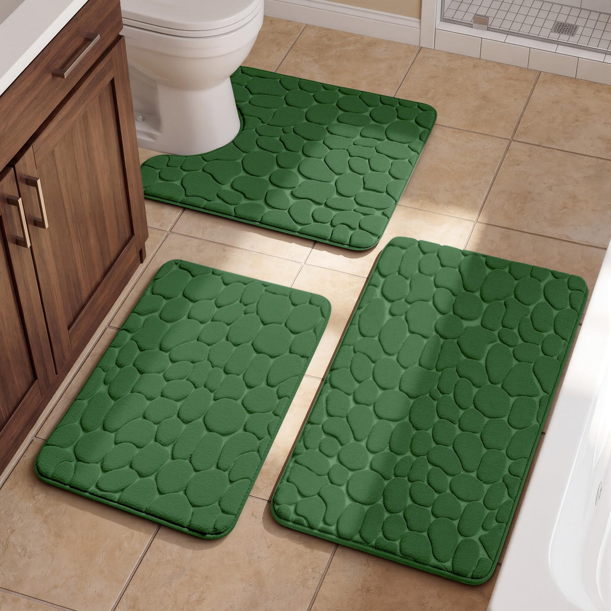 YIHOUSE Bathroom Mat Rug, Memory Foam Bath Mat, Non-Slip Bathroom Floor Mats, Cobblestone Bath Mats Absorbent Bath Rugs Washable Quick Dry (17x24,Dark Gray)