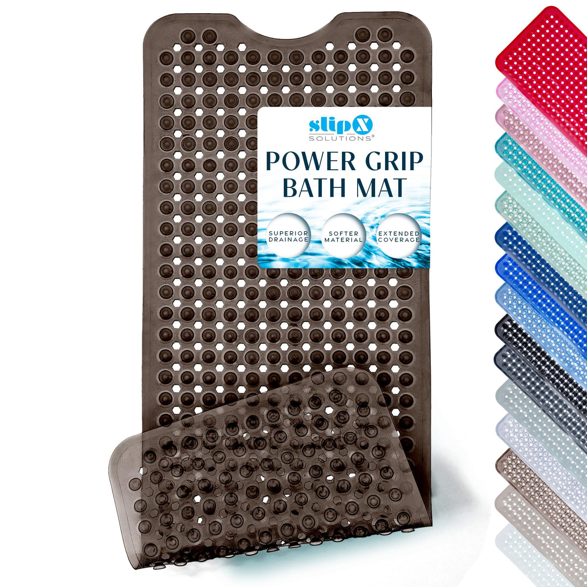SlipX Solutions 39"x16" Power Grip Non Slip Bathtub Shower Mat, Tan
