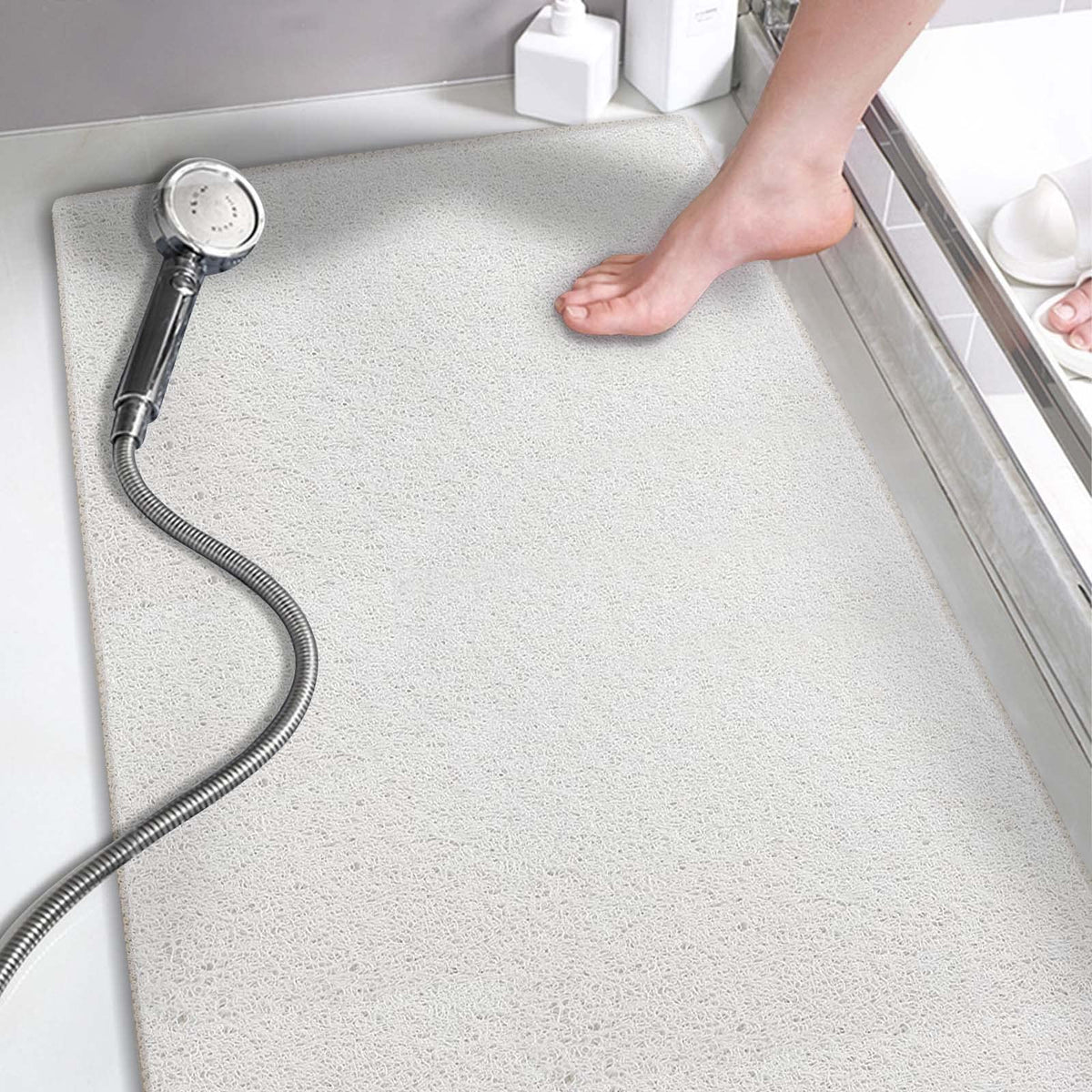 godehone Shower Mats Non Slip Without Suction Cups, PVC Loofah Bathroom Mats, Loofah Mats for Shower and Bathroom, Quick Drying, 15.7× 36 Inch, Beige