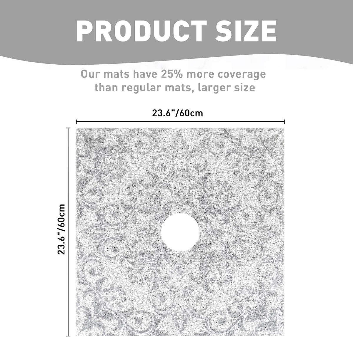 Square Shower Mat Non Slip: 24 x 24 Inch Shower Mats with Drain Hole in Middle - PVC Loofah Anti Slip Shower Floor Matt for Inside Shower