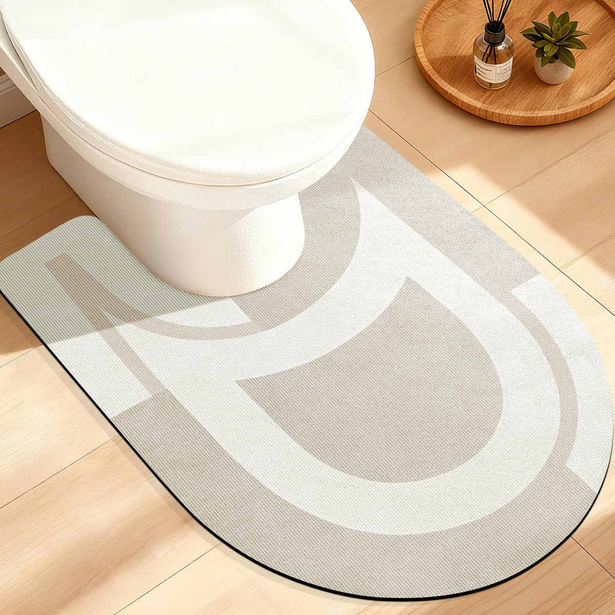 ACCUMTEK Non Slip Bath Mat, Thin Bathroom Rugs Fit Under Door, Quick Dry Bath Mats, Machine Washable Bath Rugs for Bathroom, Bathtub & Kitchen, Grey/Bordered/24 x17