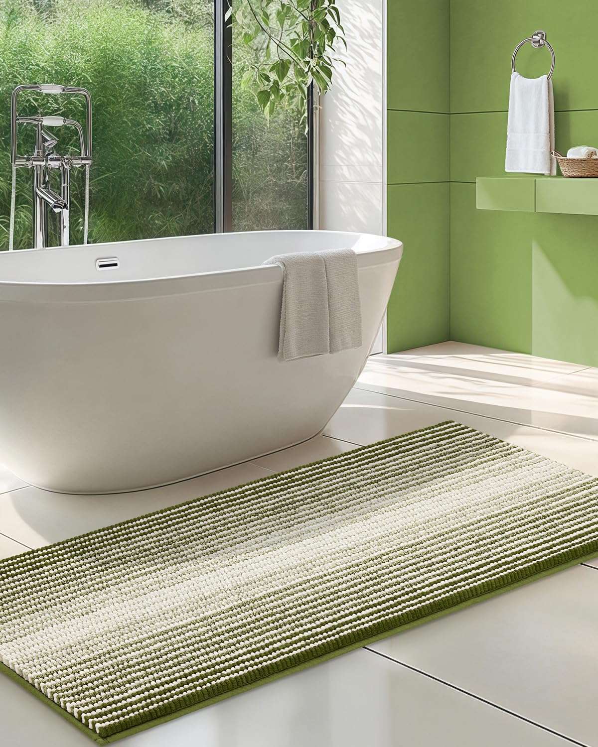 BSICPRO Bathroom Rugs Sets 2 Piece, Non Slip Striped Bath Mats, Fog Blue