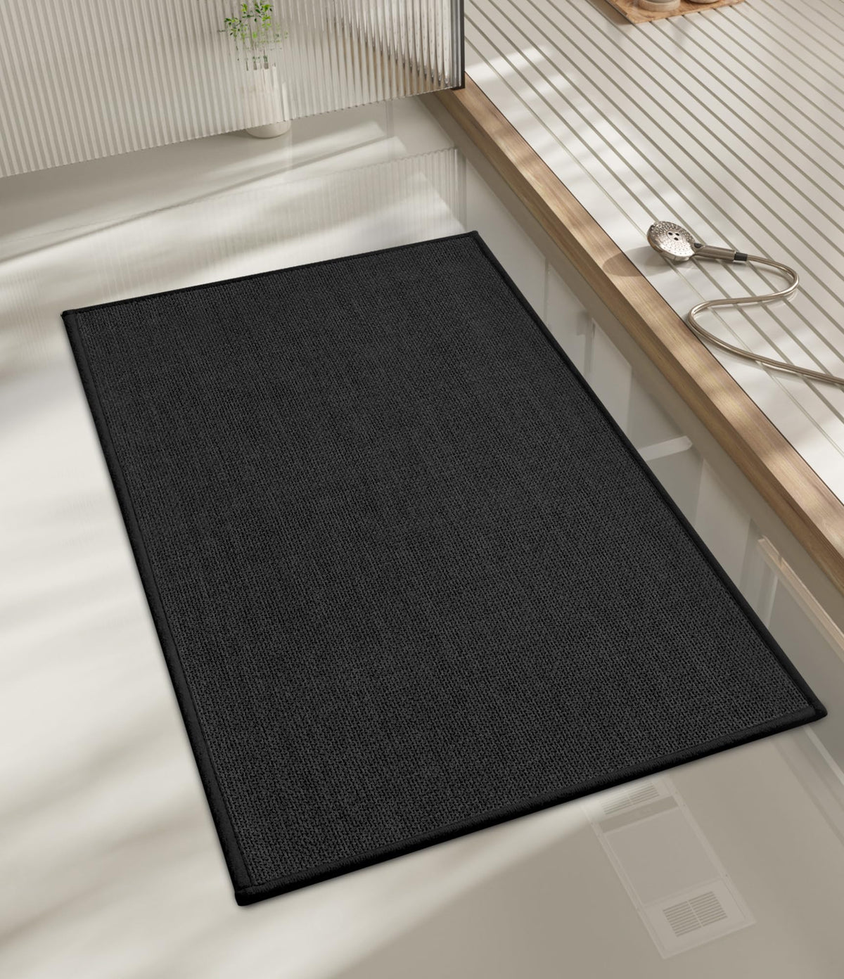 chakme Bathroom Rugs Mat 24x17, Ultra Thin Non Slip Bath Mat Small Quick Dry Absorbent Bath Mat for Bathroom Floor, (Black, 24"x17")