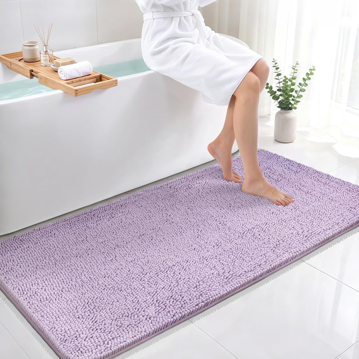 Bcoimo Small Bath Rug Mat,Chenille Extra Soft Navy Bathroom Mats for Floor