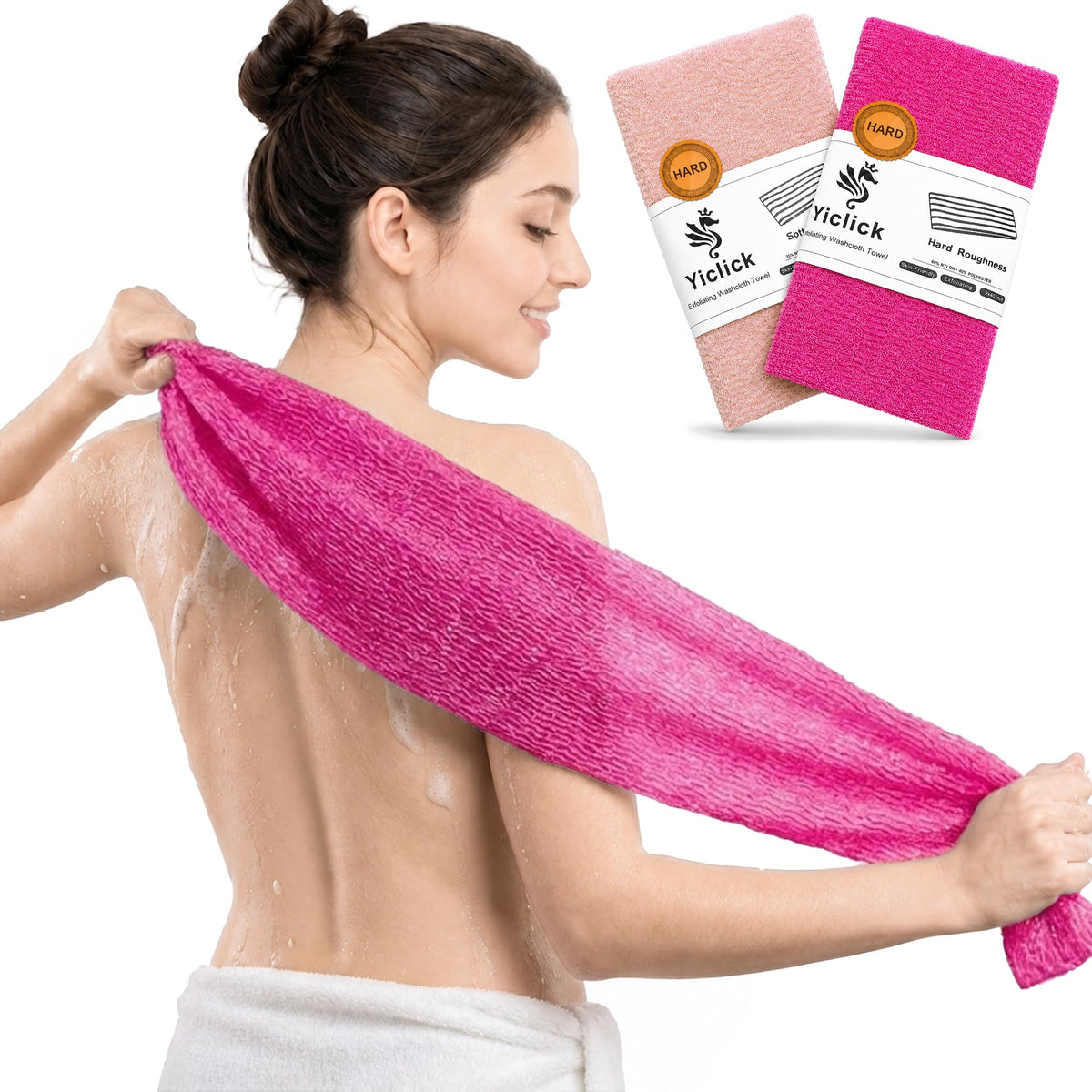 Yiclick Exfoliating Washcloth Towel, Back Scrubber for Shower for Women, Exfoliating Body Scrubber, Loofah Sponge Wash Cloth, Korean Japanese Exfoliating Shower Towel, Exfoliator Washer for Bath